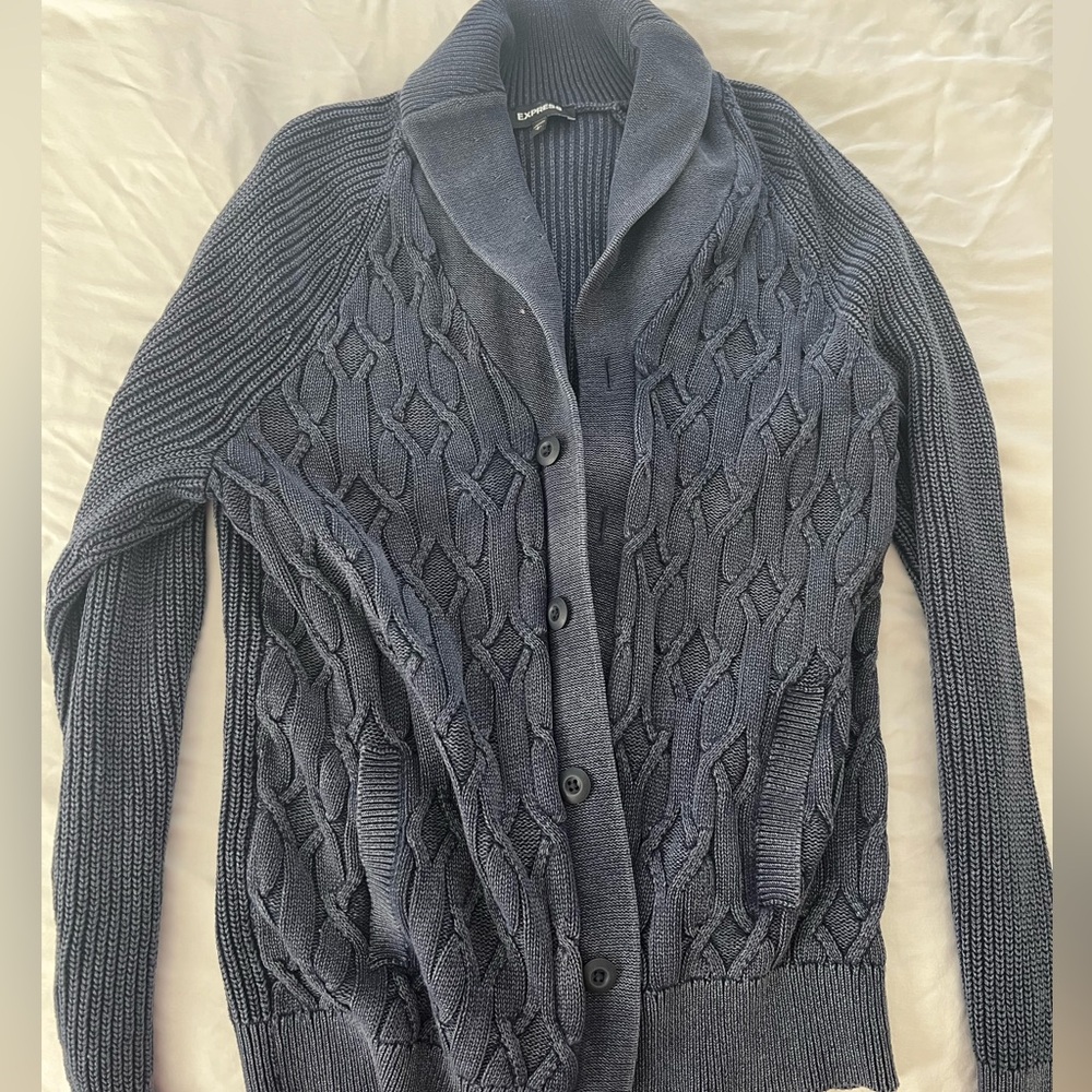 navy blue button up cardigan